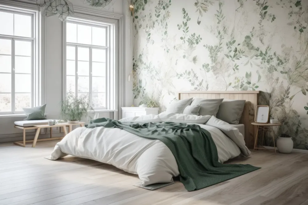chambre avec papier peint